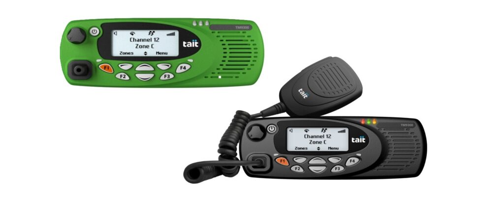 A close up image of two tait two-way radios used by businesses.