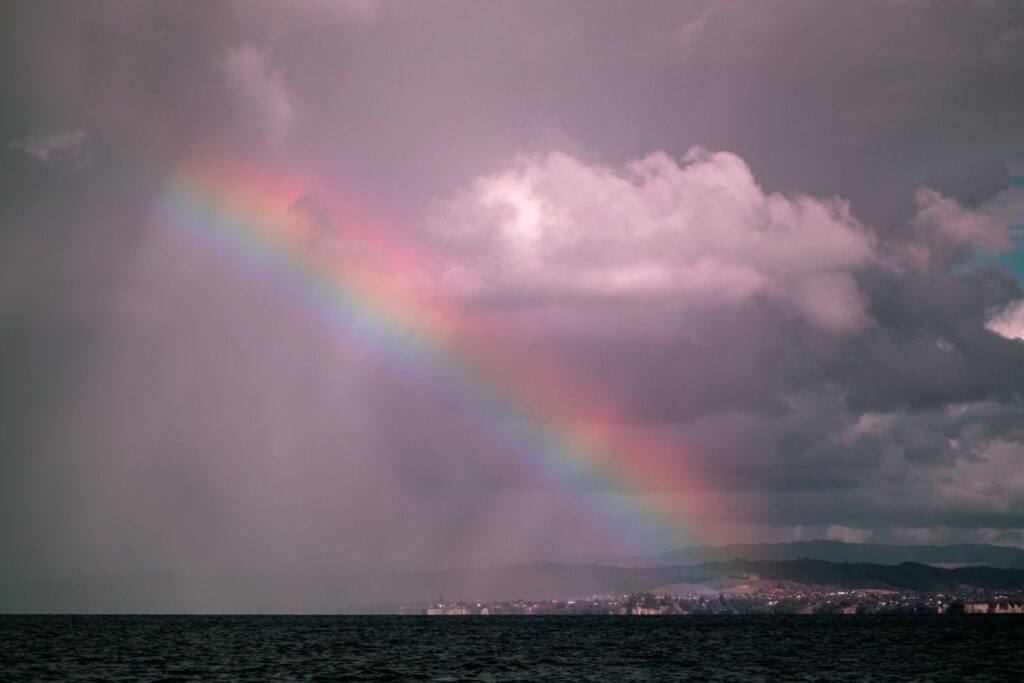 bright rainbow after a storm in New Zealand