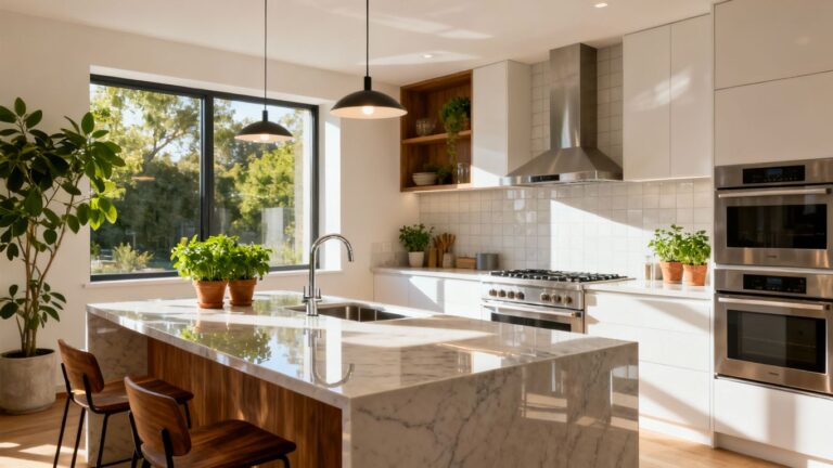 Modern kitchen interior with sleek cabinetry and natural light.