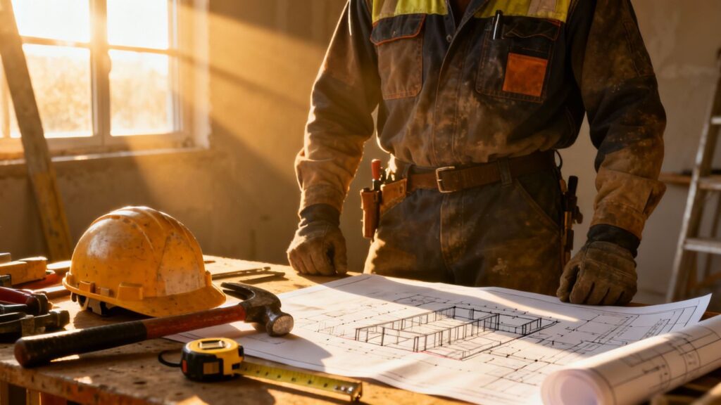Person in workwear looking towards a bright future in trade.